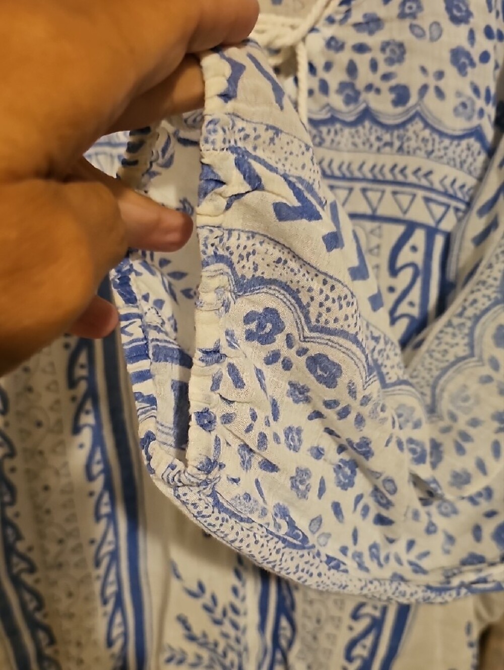 Free People Blue and White Lace-Up Peasant Blouse - Picture 4 of 4